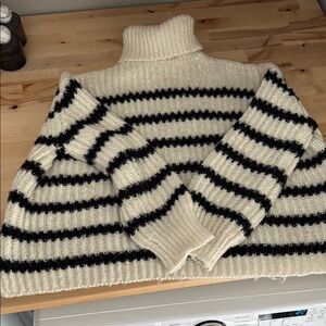 Sadie & Sage Black and Cream Striped Turtleneck Sweater